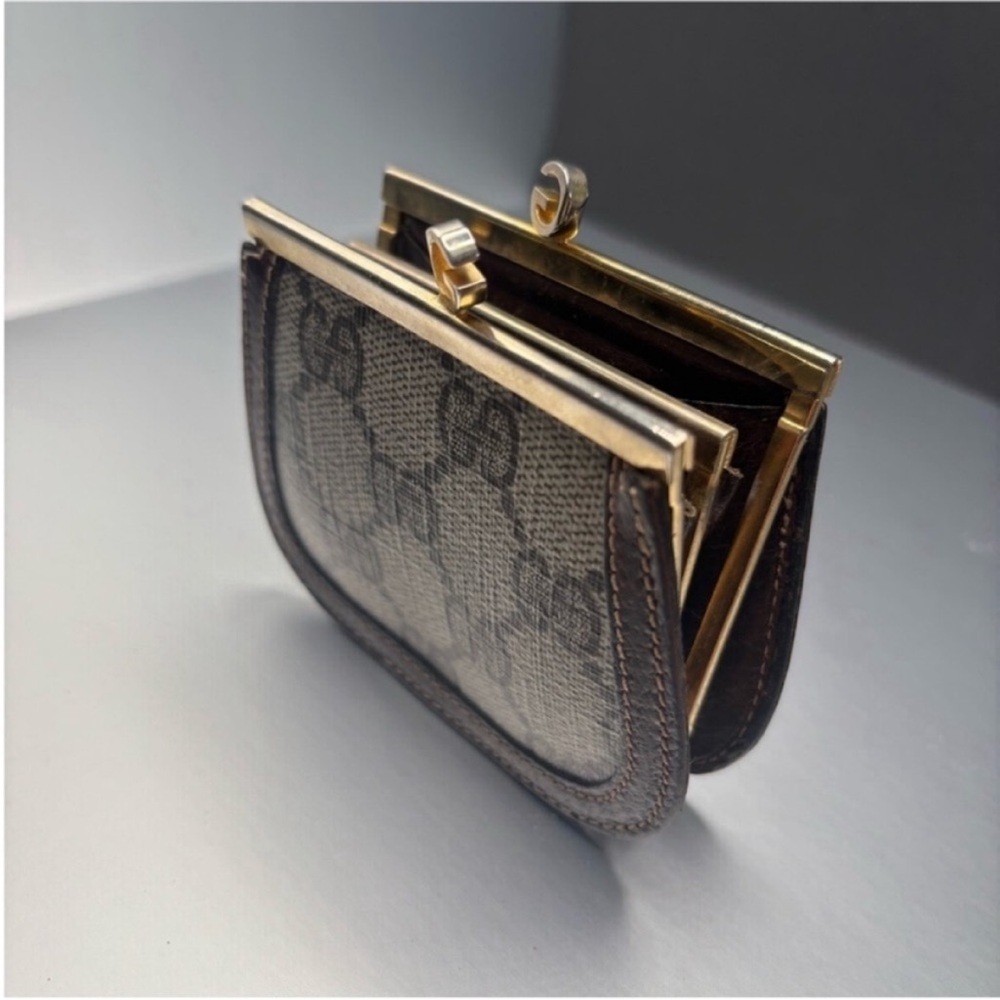 Gucci GG Supreme Coin Purse Arch Kisslock Wallet Brown Monogram Vintage 1970s - Picture 3 of 15